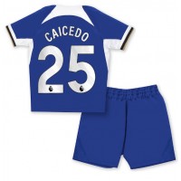 Otroški Nogometni dresi Chelsea Moises Caicedo #25 Domači 2023-24 Kratek Rokav (+ Kratke hlače)
